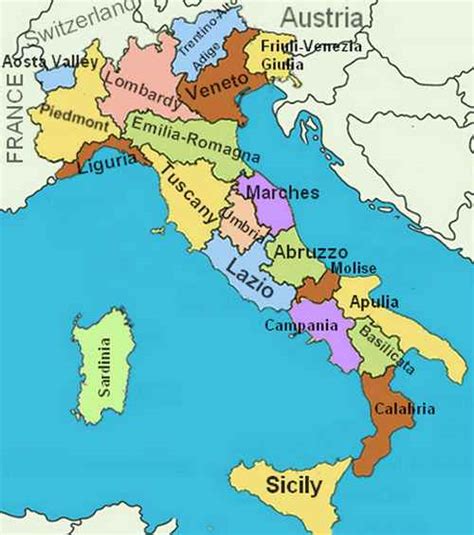 Regions of Italy - name and location on the map