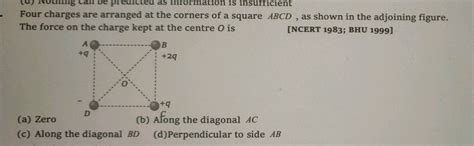 Four Charges Are Kept At The Corners Of A Square Abcd As Shown The