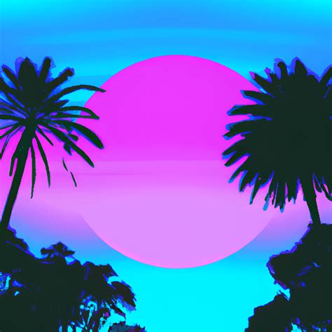 Vaporwave Graphic Cyan Palm Trees At Sunset Creative Fabrica