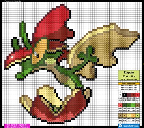 Flapple Pixel Sprite Graph Cross Stitch Pattern R Jackofallthreads