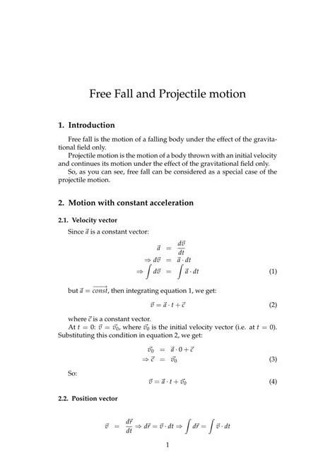 Pdf Free Fall And Projectile Motion Farid Minawi S Physics Physics