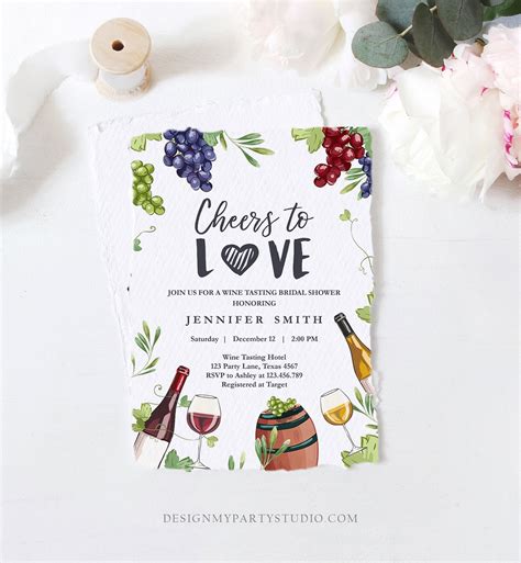 Editable Wine Bridal Shower Invitation Rustic Winery Cheers To Etsy