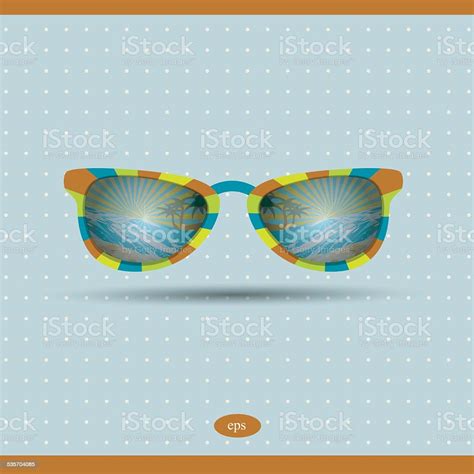 Retro Sunglasses With Tropical Island Refection Summer Background Illustration Stock