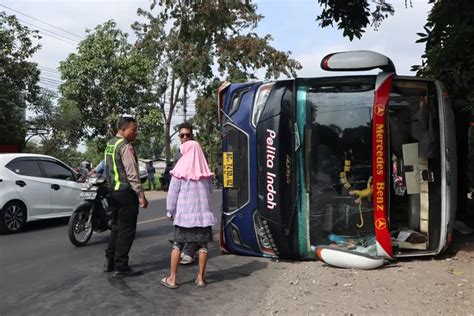 Bus Pelita Indah Terguling Di Jl Raya Kediri Tulungagung 12 Penumpang