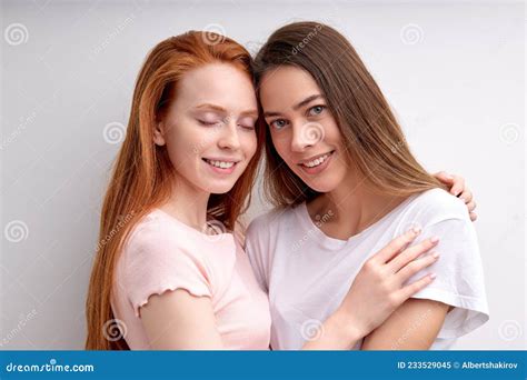 Two Young Stylish Cool Generation Z Women Lgbtq Lesbian Couple Dating Hugging Stock Image