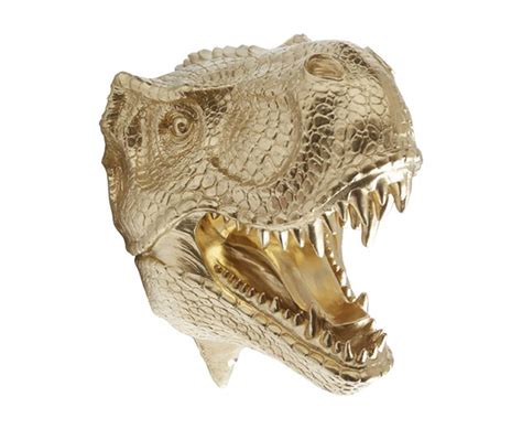 Gold T Rex Dinosaur Head Wall Mount Dinosaur Faux Taxidermy Tx