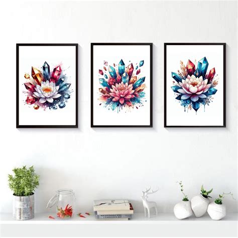 ArtStation - Flower and Crystals Art, Printable Watercolor 3 Set of