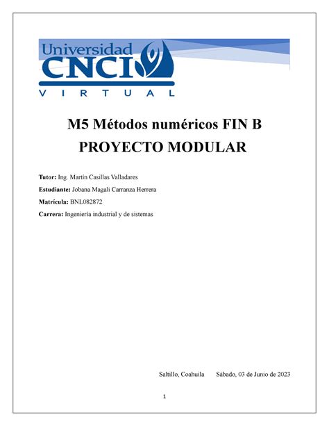 M5 Métodos numéricos FIN B Proyecto Modular M5 Métodos numéricos FIN