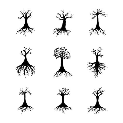 Premium Vector | Collection of tree roots silhouette illustrations