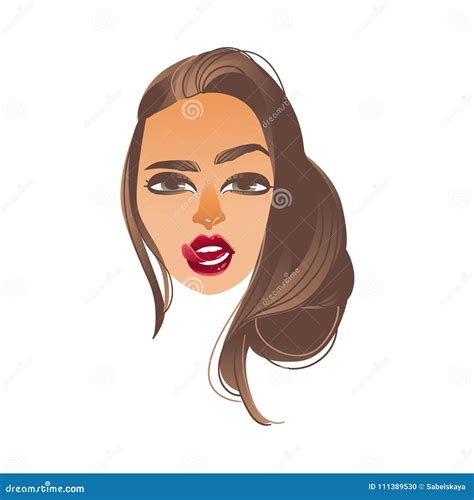 Vector Cartoon Woman Red Lips Sticking Tongue Stock Vector