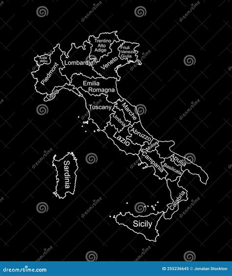 Vector Map Of Italy Line Contour Silhouette Illustration Isolated On