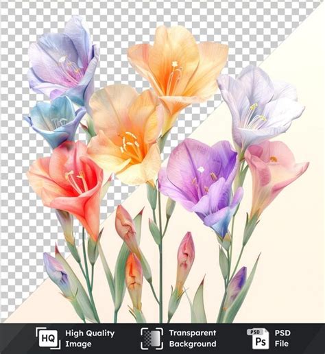 Transparent Object Watercolor Freesia Flowers Clipart And Leaves Floral