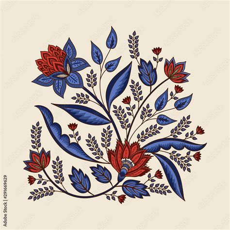 Indian floral paisley pattern vector illustration. Vintage tropical ...