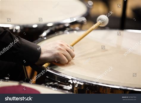 Hand Musician Playing On Timpani Closeup Stock Photo 597907703