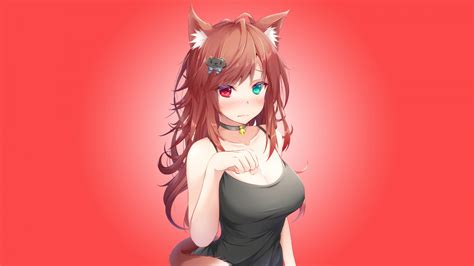 Wallpaper Anime Girls Cat Ears Neko Ears Boobs Simple Background