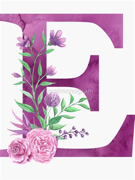 Monogram E Lovely Rose Bouquet Sticker