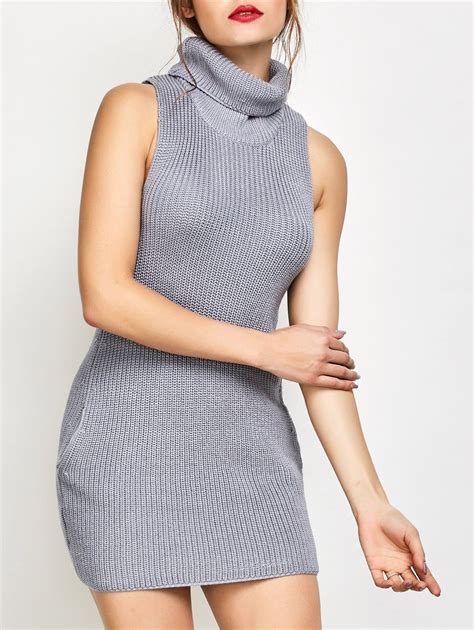 [35 Off] 2021 Sleeveless Turtle Neck Sweater Dress In Gray Zaful