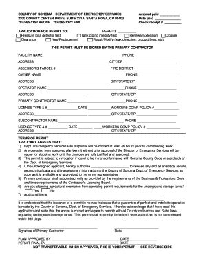 Fillable Online Sonoma County Underground Tank Permit Application Form