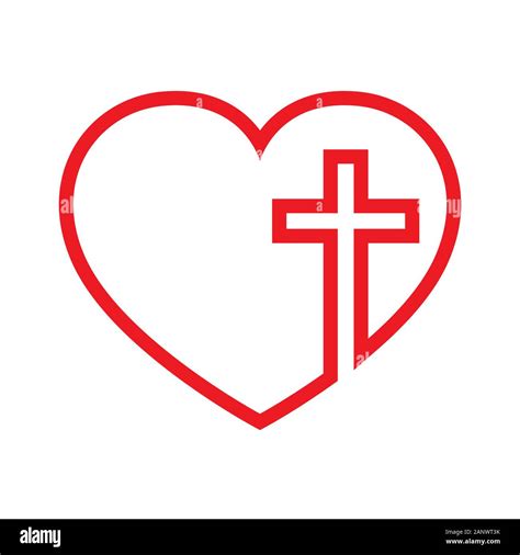 Christian Cross Icon In The Heart Inside Red Christian Cross Sign