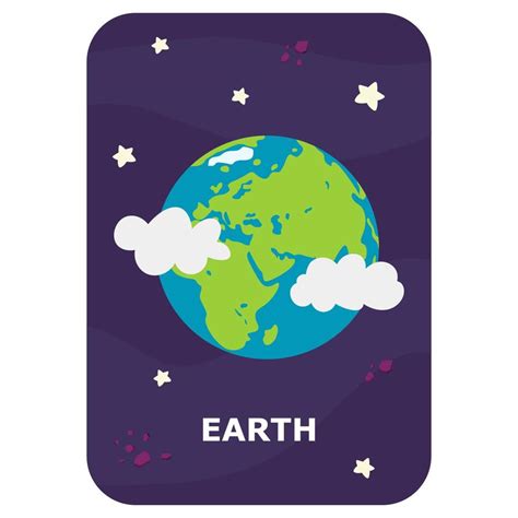 Earth Vector Space Flash Card English Language Game With Cute