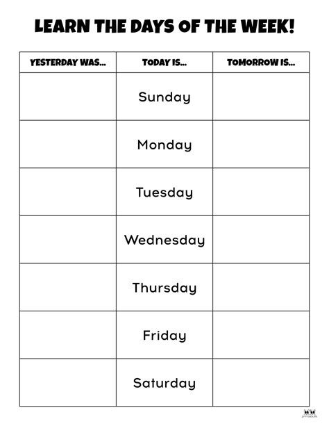 Days Of The Week Worksheets Printables Free Pages Printabulls