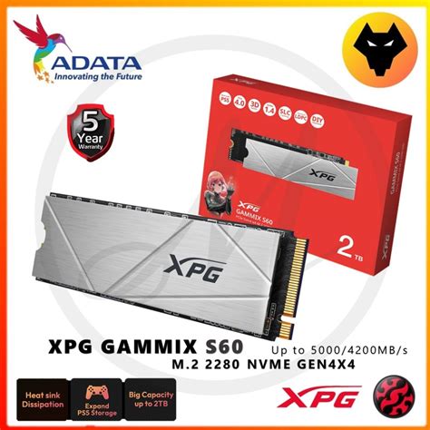 ADATA SSD M 2 Gen4 GAMMIX S60 NVMe PCIe Gen 4x4 M 2 2280 SSD XPG 512GB