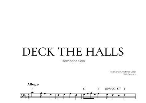 Deck The Halls Trombone Solo Christmas Carol Arr Pedro Merendi Sheet Music Christmas