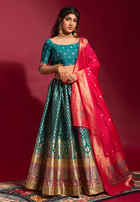 Teal Banarasi Silk Circular Lehenga Choli