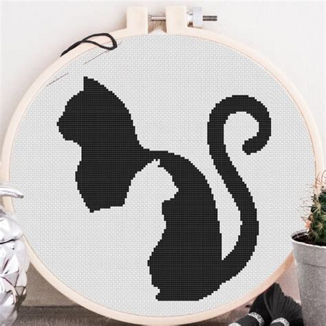 Black Cat Silhouette Cross Stitch Pattern Modern Counted Etsy