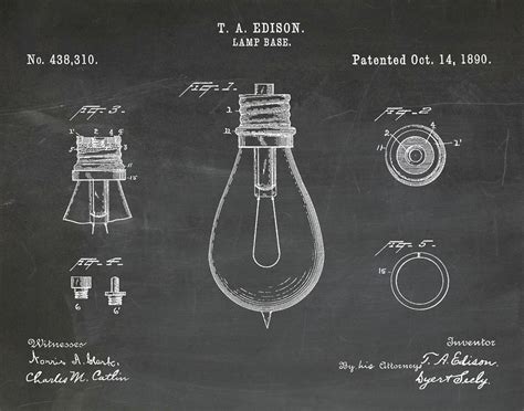 1890 Edison Light Bulb Patent Print Vers 2 Wall Art Thomas