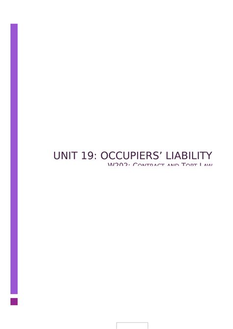 Unit 19 Occupiers Liability Notes Unit 19 Occupiers Liability