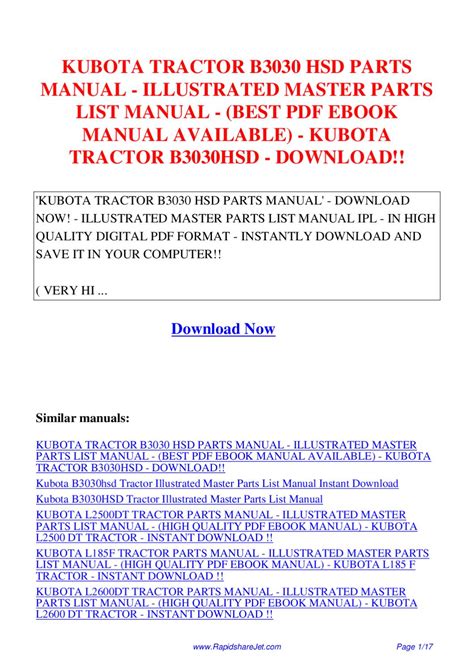 Kubota Tractor B3030 Hsd Parts Manual Illustrated Master Parts List Manual Ebook Manual By Hong