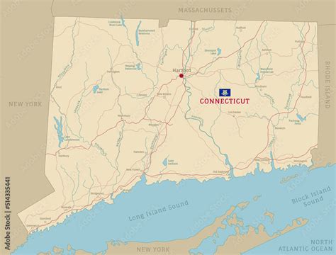 Road map of Connecticut, US American federal state. Editable highly ...