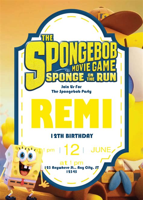 Easily Edit Pdf Invitation Spongebob Squarepants Birthday Invitation