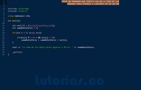 Arrays Visual C Suma Pares Mayores A Cincuenta Vector Tutorias Co