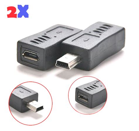 2x Micro Usb Female To Mini Usb Male Adapter Charger Converter Adaptor Ebay