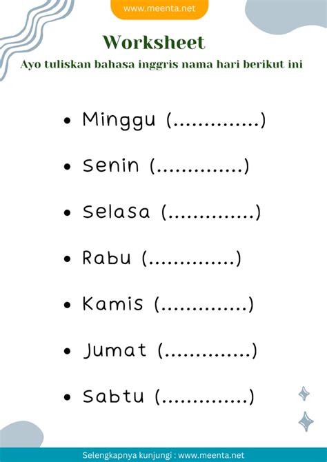 Lembar Kerja Worksheet Bahasa Inggris Anak Paud Tk Sd Meenta
