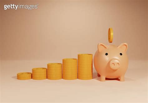 Piggy Bank With Gold Coin Stacking D Render Minimal Background With