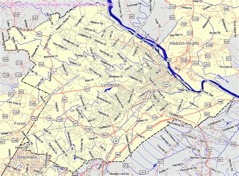 Lynchburg VA Roads Map Free Printable Highway Map Lynchburg City ...