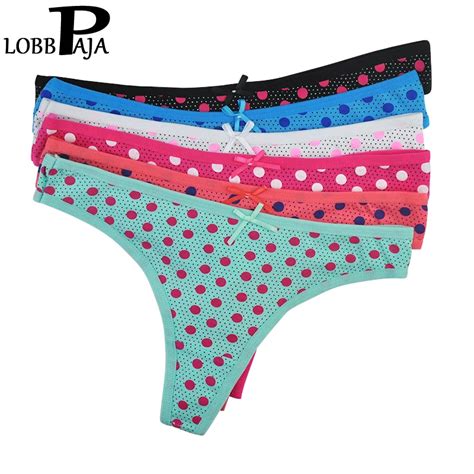 Lobbpaja Lot 6 Pcs Women Underwear Cotton Sexy Ladies Panties Cute Dots Print Thongs G Strings