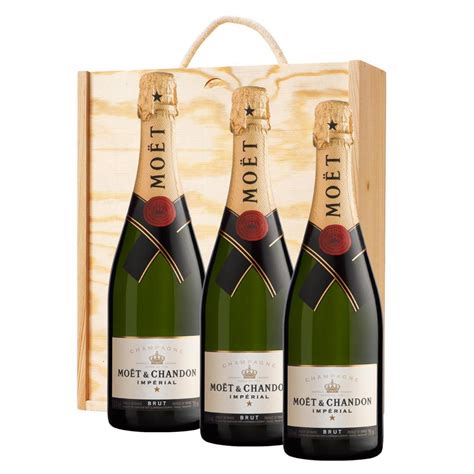 3 X Moet Chandon Brut Imperial Champagne 75cl In A Pine Wooden Gift