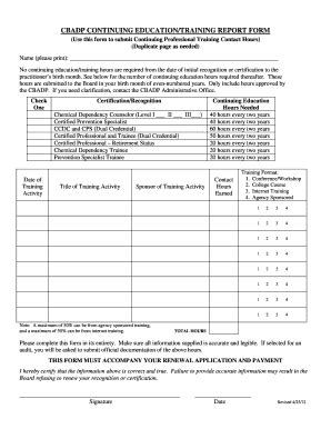 Fillable Online Dss Sd CBADP CONTINUING EDUCATION TRAINING REPORT FORM