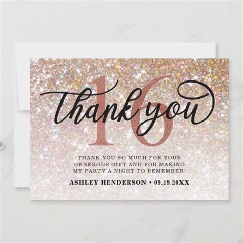 Glitter Ombre Sweet 16 Birthday Thank You Card