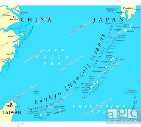 Ryukyu Islands Also Known As Nansei Islands Political Map Stock