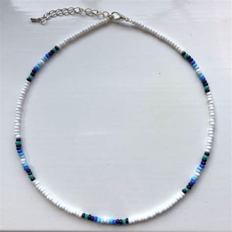 Blue White Seed Bead Necklace Belly Chain Choker Etsy In 2023