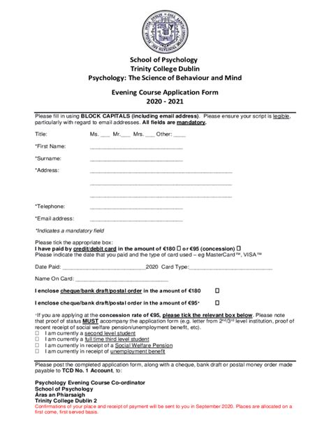 Fillable Online Psychology Tcd Application Form For Non Eu Visiting