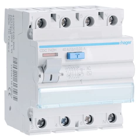 Hager 4P 40A 30MA AC disjoncteur à courant résiduel 4 modules CDC742H