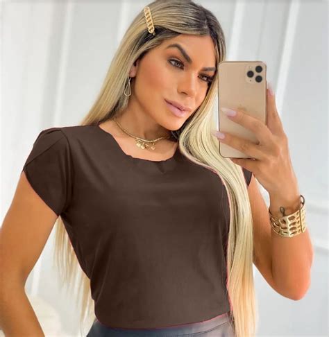 Blusa Suede De Manga Curta Transpassada Lu Modas Roupas E