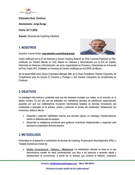 Lizardo Araujo - Propuesta de coaching académico - Contacto: info