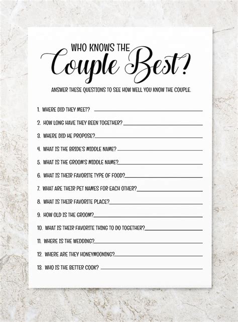 Who Knows The Couple Best Bridal Shower Games Bridal Shower Game Rustic Bridal Shower Games